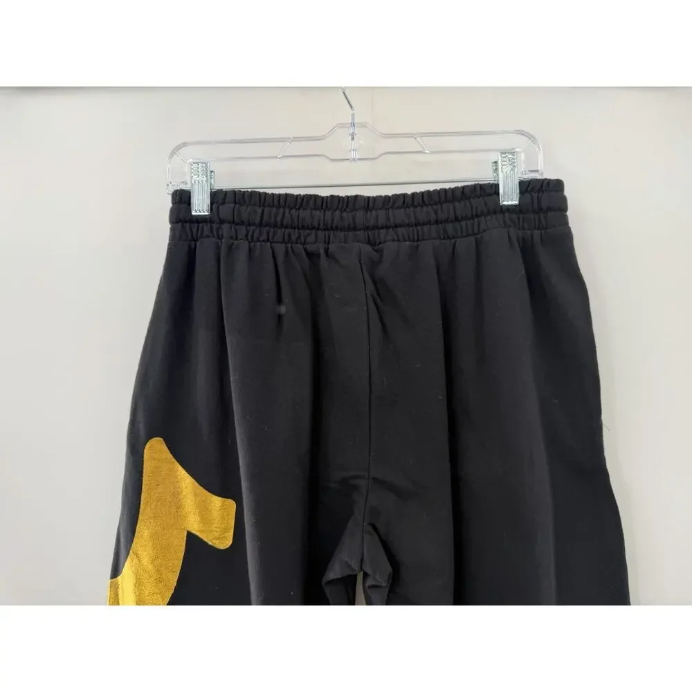 True Religion Men’s Elastic Waist Drawstring Black Joggers Gold Logo Small NWT